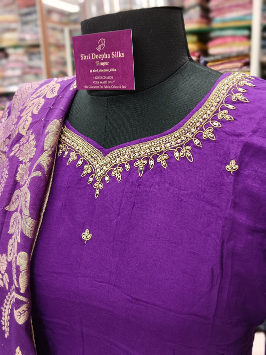 Premium Silk 3 Pcs Party wear Salwar Set - Purple