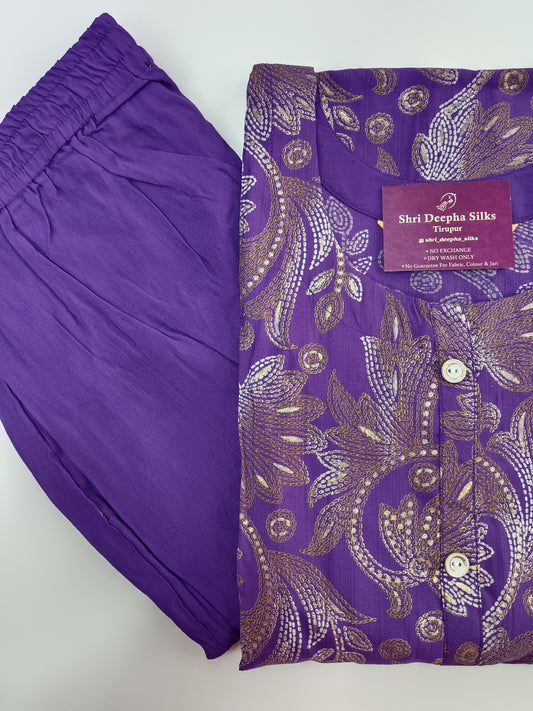 Co Ord with Dupatta - Deep Purple Floral Print