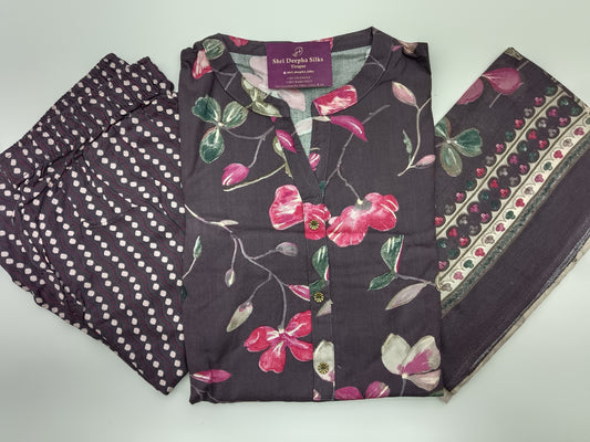 Office Wear Spun Cotton 3 Pcs Salwar Set