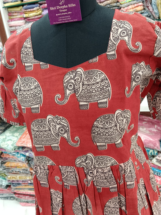 Kalamkari Cotton Puff Midi - KK06