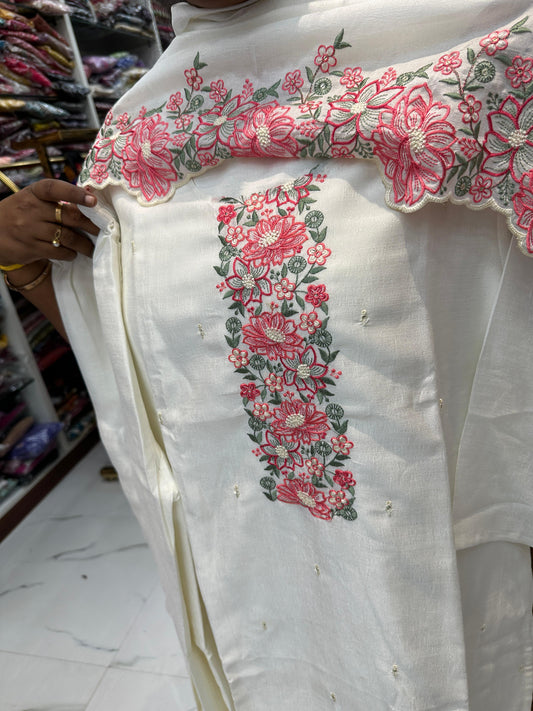 AN04 - Premium Silk 3Pcs White Party wear Salwar Set