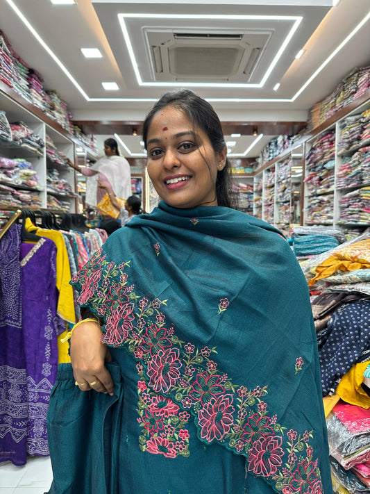 AN07 - Premium Silk 3Pcs Green Party wear Salwar Set