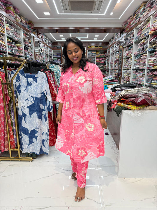 Spun Cotton Candy Pink Tropical Bloom Co Ord Set - SCCS01