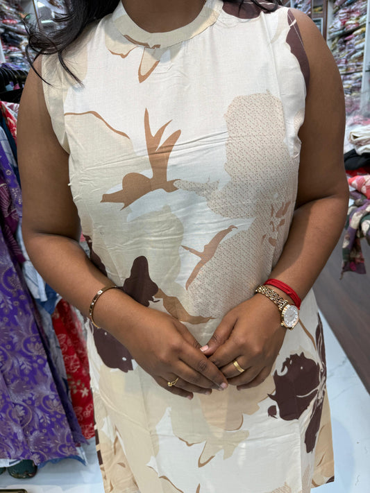 Co Ord Set Cream Halter Neck Aline Spun - COS62