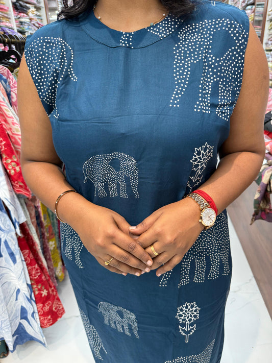 Co Ord Set Blue Elephant Halter Neck Aline - COS59