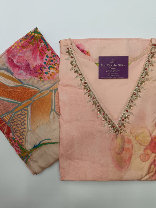 Pure Muslin Peach Set Premium Party Wear