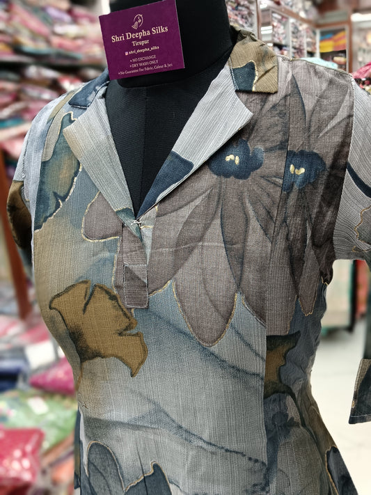 Aline Collar Kurti Midnight Lotus Whisper - ACK02