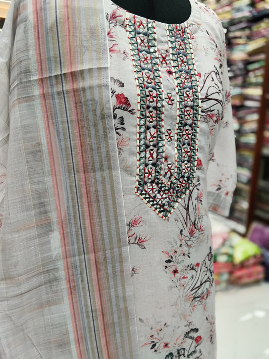 Premium Party Wear Pure Linen Embroidery 3 Pcs Salwar Set