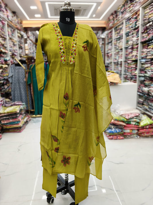 Premium Party Wear V Neck Mirror Work 3 Pcs Salwar Set