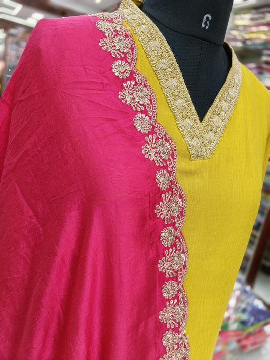 Premium Party Wear V Neck Golden Embroidery 3 Pcs Salwar Set