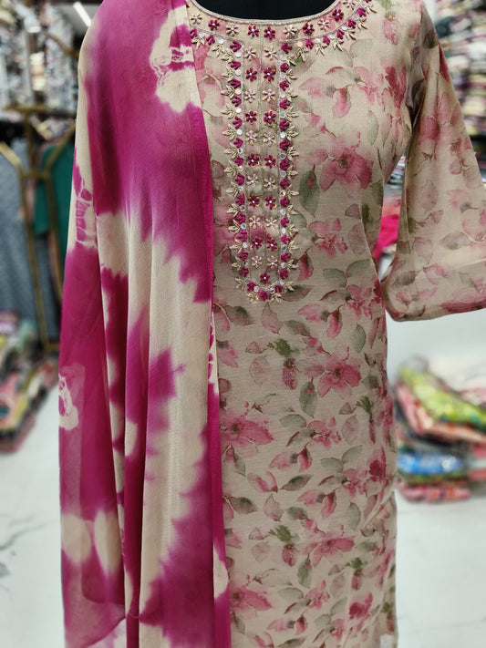 Premium Party Wear Tissue Embroidery 3 Pcs Salwar Set