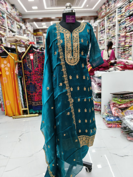 Premium Party Wear Thread Work Organza 3 Pcs Salwar Set