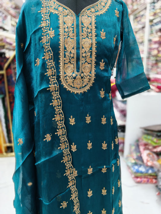 Premium Party Wear Thread Work Organza 3 Pcs Salwar Set