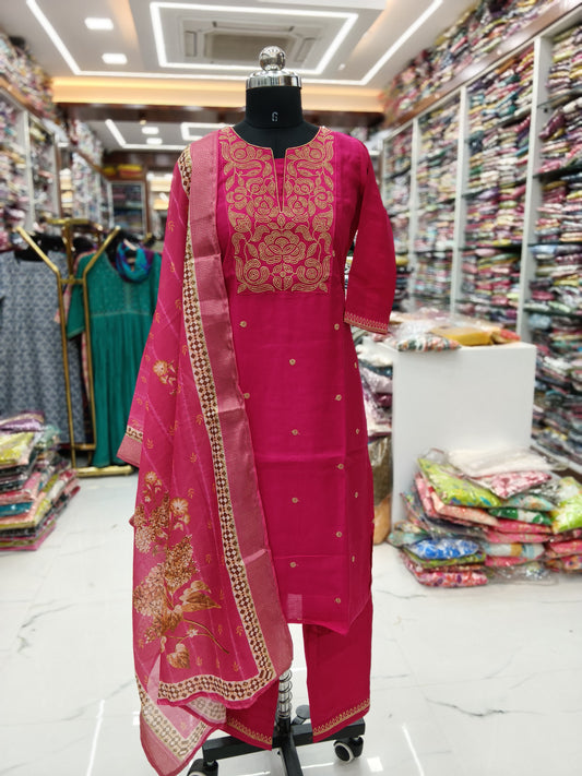 Premium Party Wear Digital Print Embroidery 3 Pcs Salwar Set