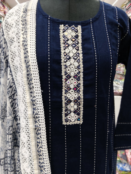 Premium Party Wear Mirror Work 3 Pcs Salwar Set