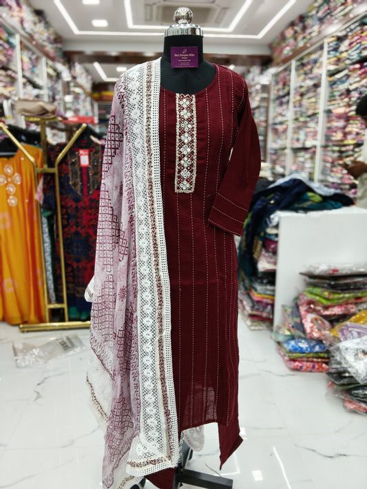 Premium Party Wear Mirror Work 3 Pcs Salwar Set