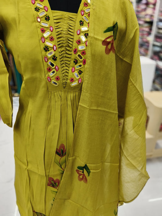 Premium Party Wear V Neck Mirror Work 3 Pcs Salwar Set