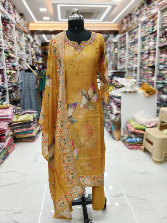 Premium Party Wear Pure Linen Digital Print 3 Pcs Salwar Set