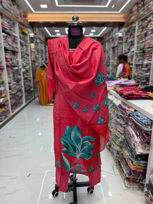 Premium Party Wear Pure Muslin Shimmer Tissue 3 Pcs Salwar Set