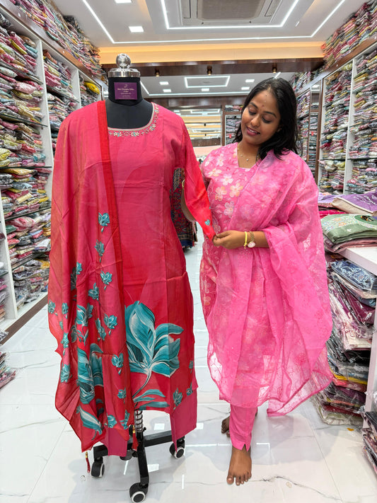 Premium Party Wear Pure Muslin Shimmer Tissue 3 Pcs Salwar Set