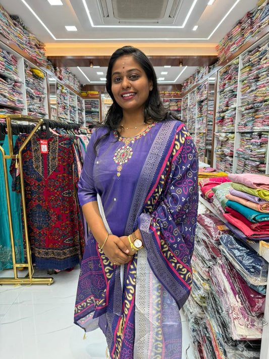 Premium Party Wear Pure Muslin Shimmer Tissue 3 Pcs Salwar Set