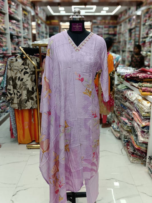 Premium Party Wear Pure Muslin Digital Print 3 Pcs Salwar Set