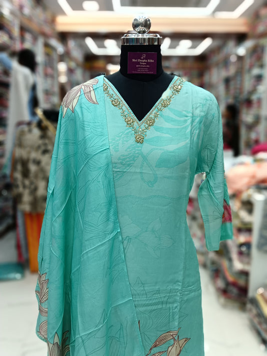 Premium Party Wear Pure Muslin Digital Print 3 Pcs Salwar Set