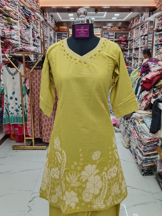 Cream Pastel Short Co Ord Set Golden Yellow - SCJV06