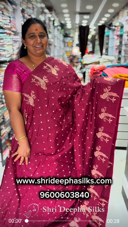 Parrot Tussar Silk Saree