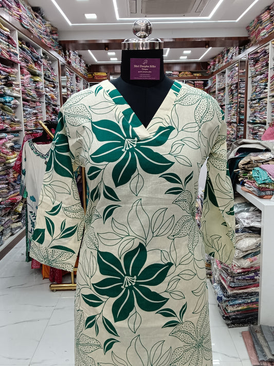 Cream & Green Moon Flower Flex Cotton Co Ord Set - FCCS019