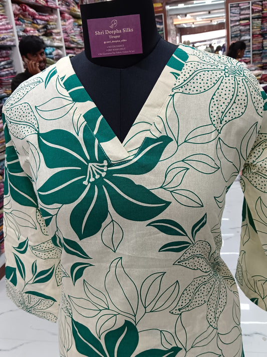Cream & Green Moon Flower Flex Cotton Co Ord Set - FCCS019