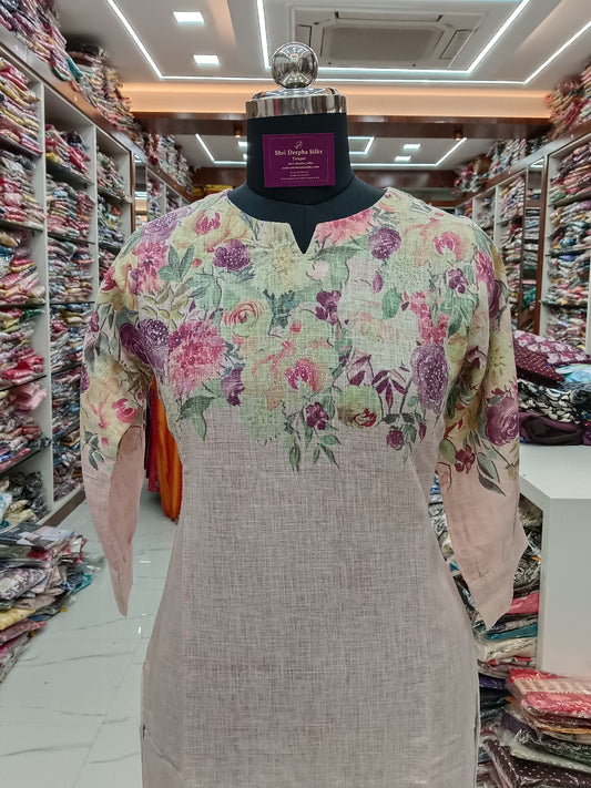 Linen Cotton Digital Print Kurti - LC16