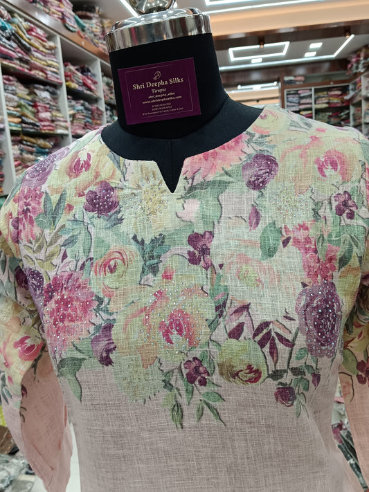 Linen Cotton Digital Print Kurti - LC16