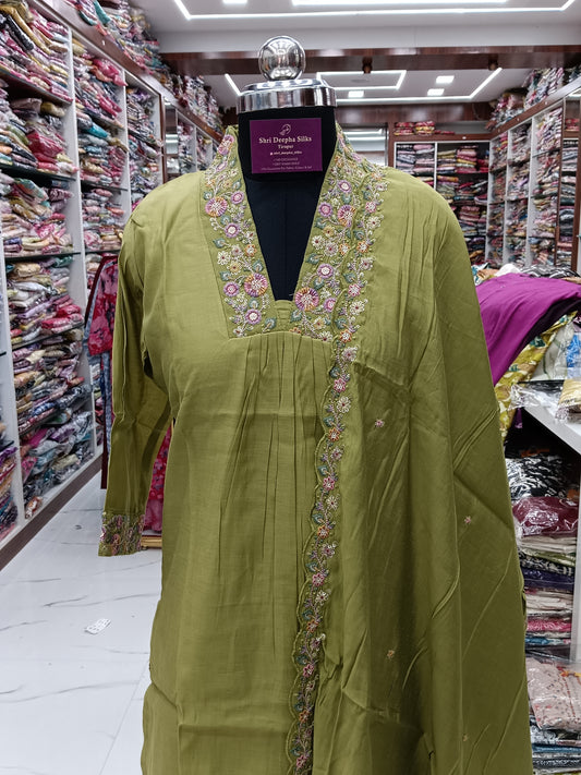 Premium Party Wear High Neck Embroidery 3 Pcs Salwar Set