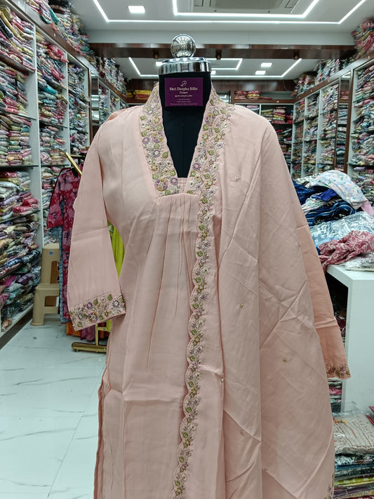 Premium Party Wear High Neck Embroidery 3 Pcs Salwar Set