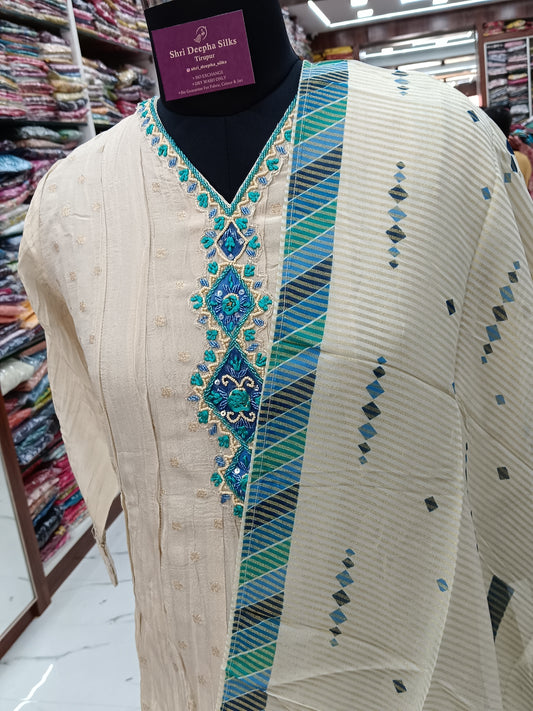 Premium Party Wear Royal Cream 3 Pcs Anarkali Set