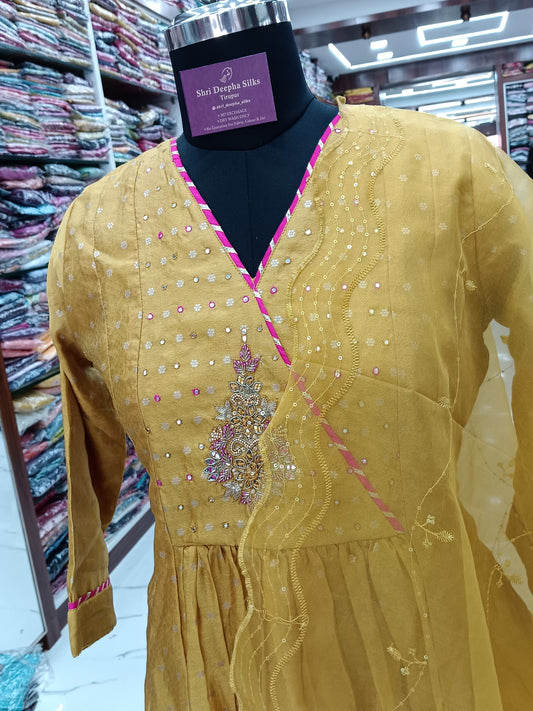 Premium Party Wear Divine Yellow 3 Pcs Anarkali Set