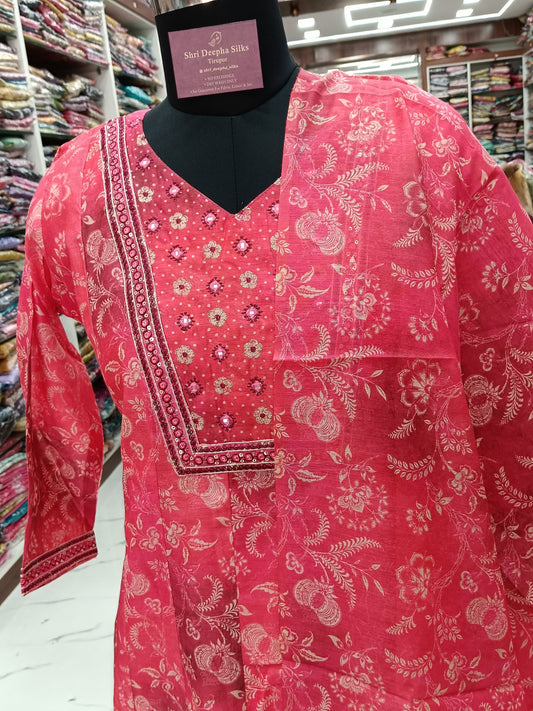 Premium Party Wear Fluorescent Peach 3 Pcs Anarkali Set