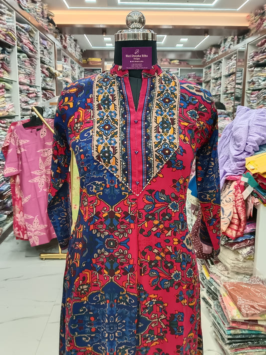 Kashmiri Pink Aline Kurti - ALKT68