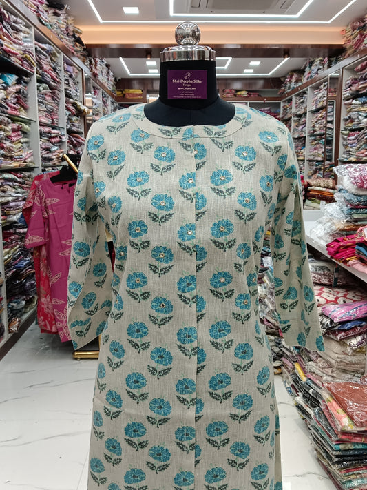 Linen Cotton Aline Kurti - ALKT69