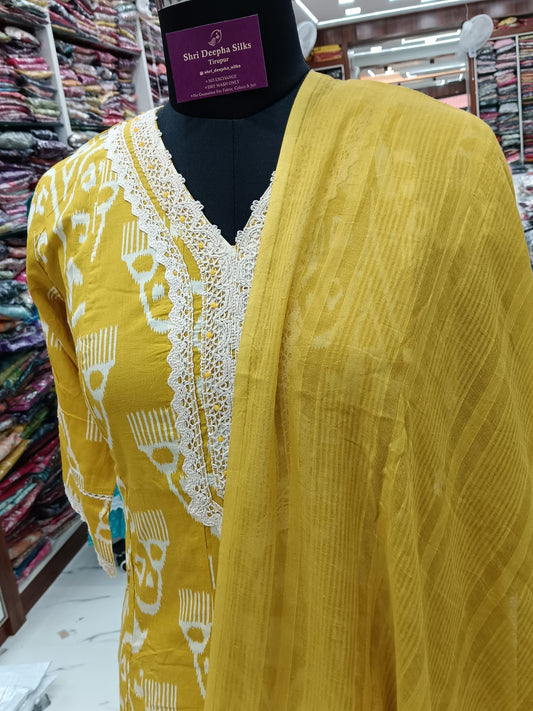 Pure Cotton 3 Pcs Anarkali Set