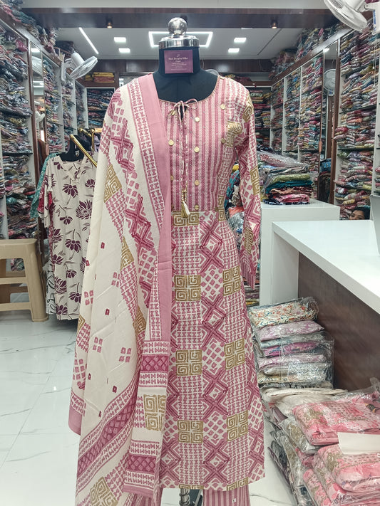 Office Wear Spun Cotton 3 Pcs Salwar Set -OSS13