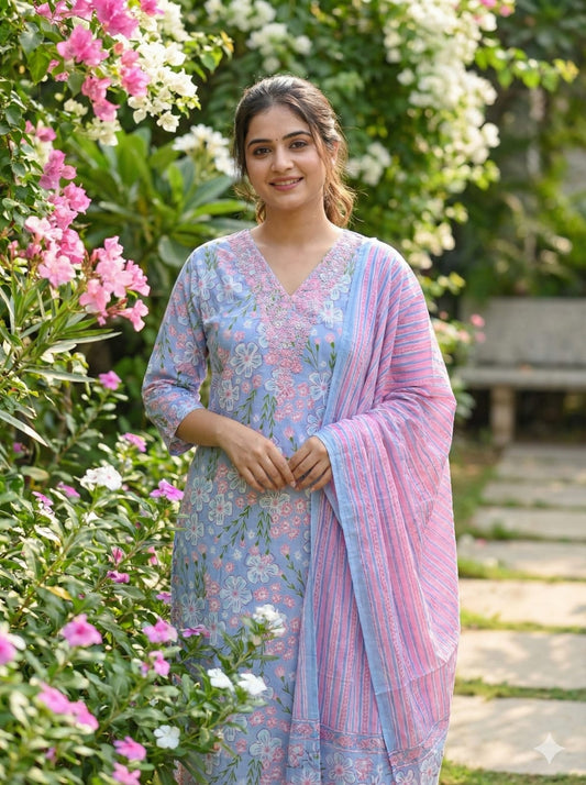 Pure Cotton 3 Pcs Salwar Set - PCS22