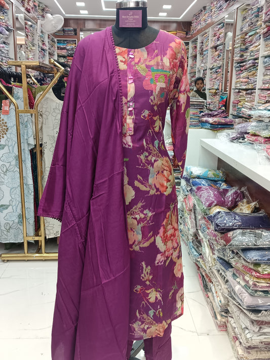 Premium Party Wear 3 Pcs Purple Salwar Set - PPSS03