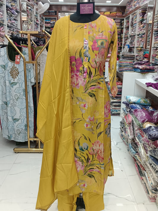 Premium Party Wear 3 Pcs Yellow Salwar Set - PPSS01