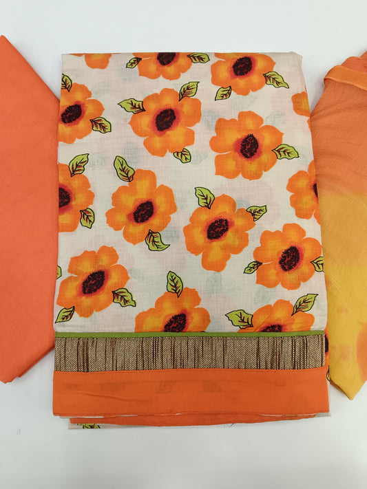 Pure Cotton Flourescent Orange Unstitched Salwar Material