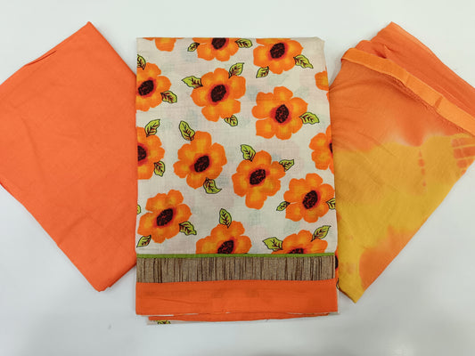 Pure Cotton Flourescent Orange Unstitched Salwar Material