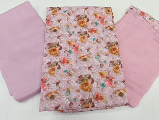 Baby Pink Thread Embroidered Unstitched Salwar Material