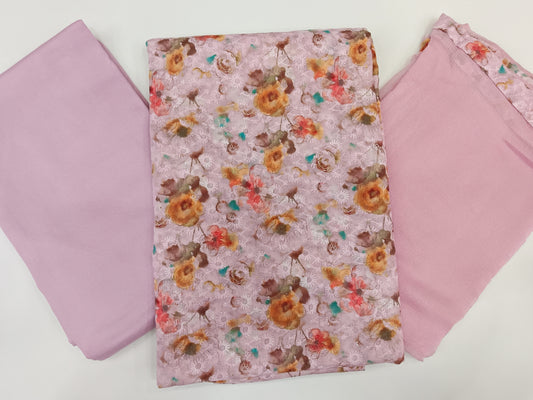 Baby Pink Thread Embroidered Unstitched Salwar Material