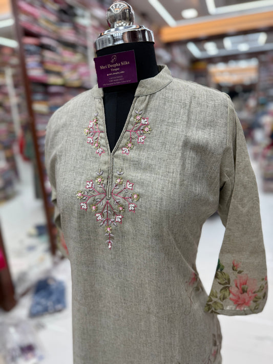 Linen Cotton Collar Neck Embroidery Set - LC08